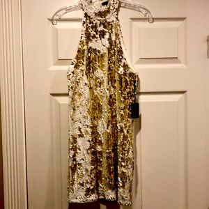 NWT Forever 21 white and gold sequin dress